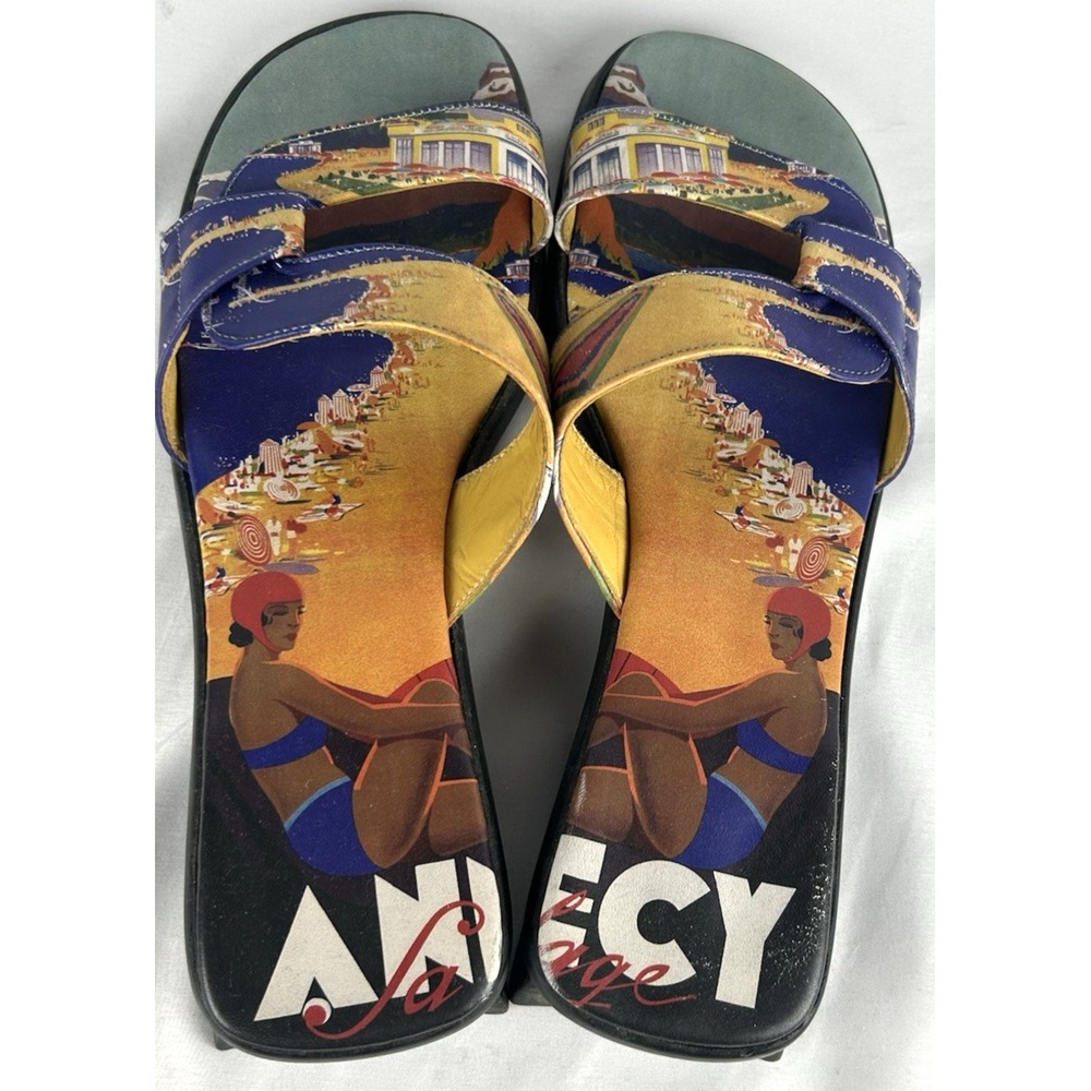 Vtg Icon Los Angeles Annecy Salage Sandals Sz 8 Slip On Block Heels Art To Wear
